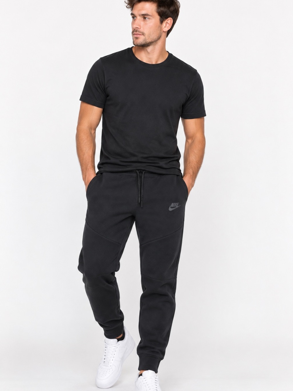 Nike Tech Fleece Black Jogger Pants Men’s Large L Tapered Zip Pocket